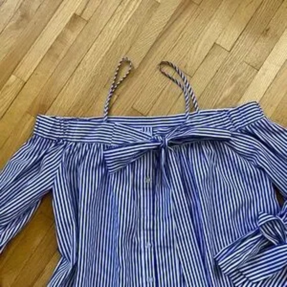 Kimchi Blue Urban Outfitters Striped Off-Shoulder Tie-Back Top White/Blue Size S - Picture 7 of 12